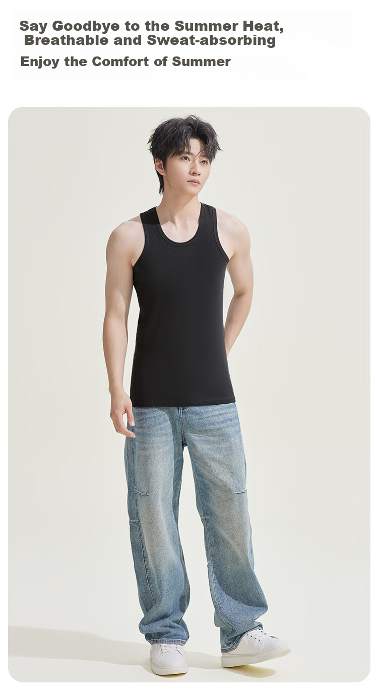 Hodohome Men's Pure Cotton Sleeveless Tank Top Undershirt for All Seasons, Basic Undershirt for Men, Black, XL, 175/100 4