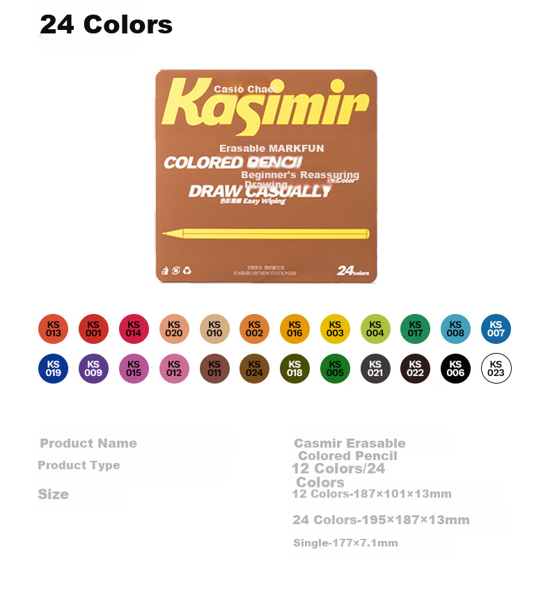 Kasimir Erasable Colored Pencils for Students' Art And Drawing, Professional Hand-Drawn Colored Pencils Set of 12 Colors for Beginners' Art Supplies 9