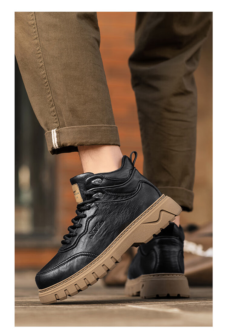 Bull Family Martin Boots Men Autumn Winter Retro British Work Boots High Top Lace-up Casual Short Boots Men's Thick Sole Height Increasing Boots 10