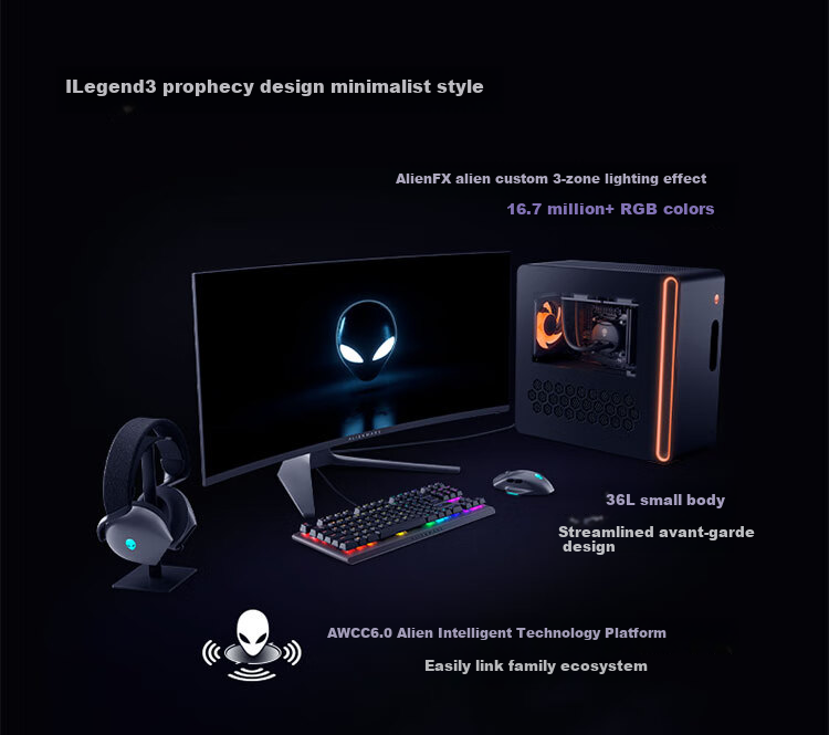 Alienware Gaming Desktop Computer Area-51 High-End E-Sports Gaming PC (Ultra 9 64GB 2TB RTX5080) Starry Silver Water-Cooled Black Myth: Wukong 80L AI Graphics Statio 4