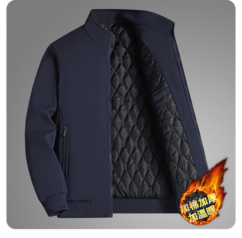 PLAYBOY Men's Cotton Padded Autumn Winter Jacket, Plus Size Business Casual Windproof Stand Collar Coat, Black, M 3