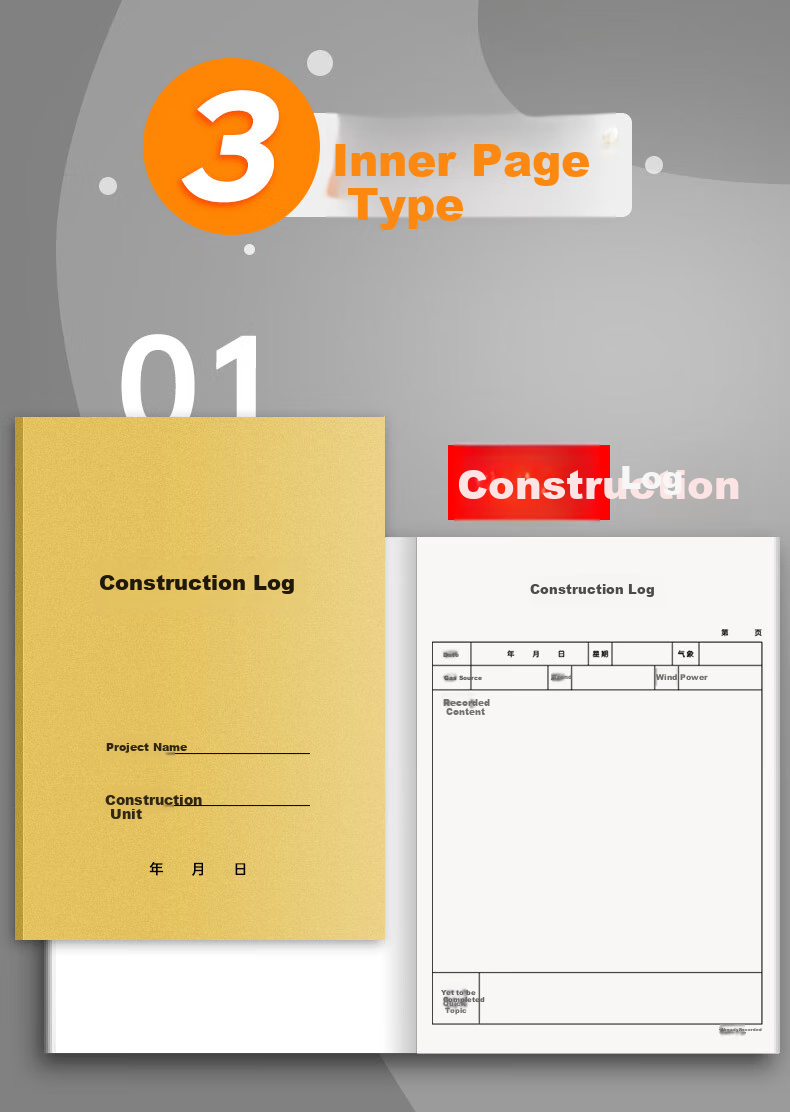 DiLe Premium Series 16K Construction Log Customized Unit Project Diary, Supervision Safety Construction Record Book, Single Volume with 38 Pages, 4342 Construction Log 4