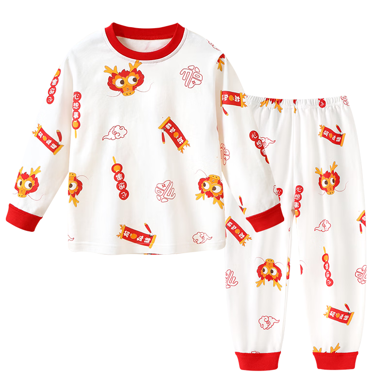 Badibadi Spring and Autumn Baby Toddler Children's Pajama Set Boys and Girls Autumn Clothes Homewear Wish Come True White 100