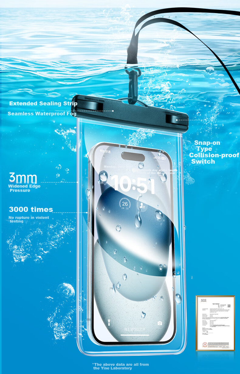 ESR Waterproof Phone Case, Touchscreen Compatible, for Swimming, Rafting, Diving, Delivery Riders, Large Size with Camera, Braided Lanyard, Neck Strap, Dustproof, Rainproof Protective Cover for Hot Springs 3