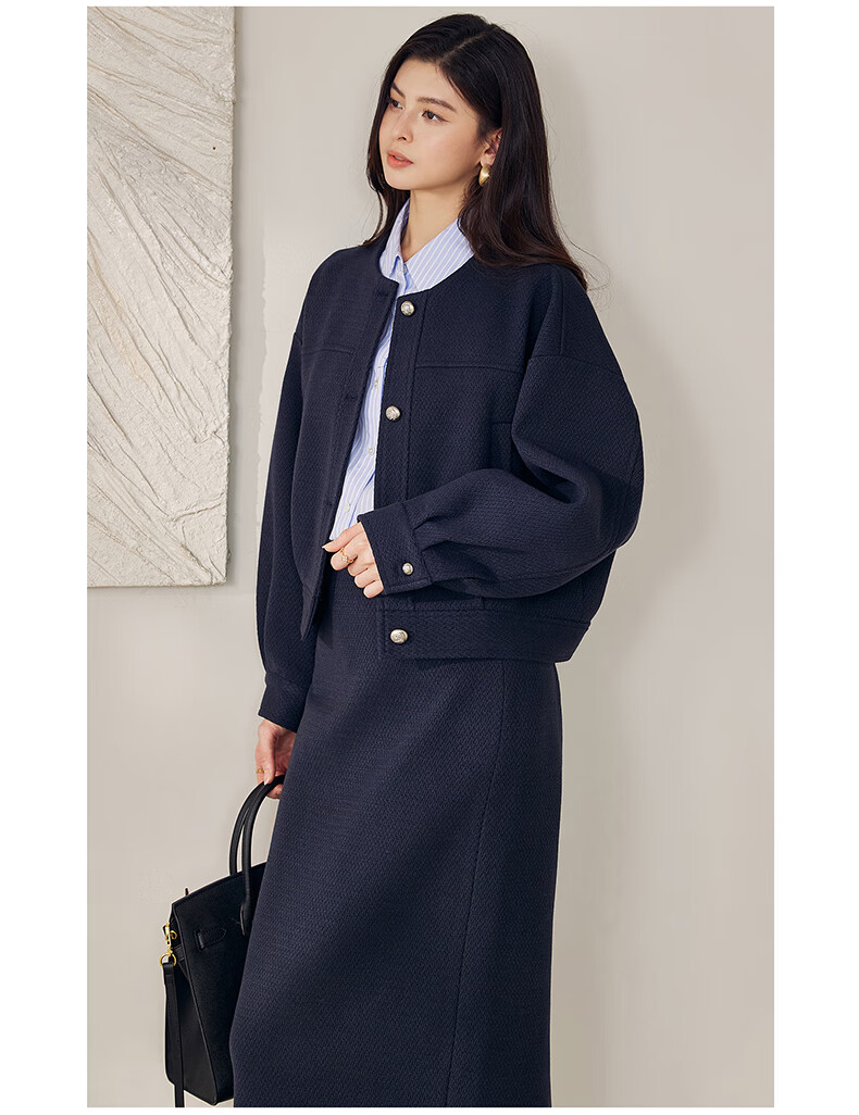 ROEYSHOUSE French Texture Short Jacket and Skirt Two-Piece Set 12889 Dark Blue L 8