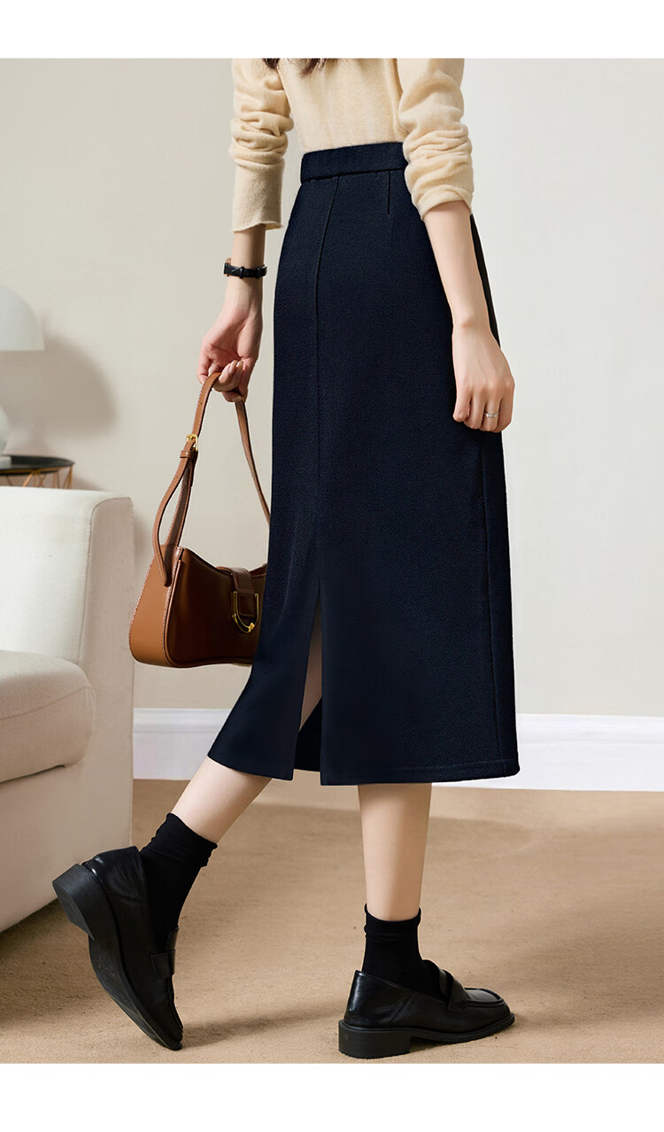 She Enjoy Woolen Skirt Women's Autumn Winter Versatile Woolen Pencil Skirt Mid-Length Straight Skirt T54B090 8