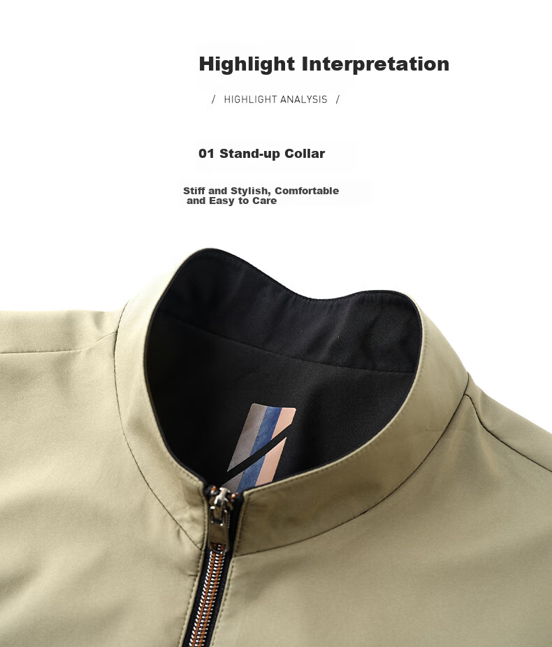FIRS Men's Windproof Wrinkle-Resistant Spring Autumn Stand Collar Business Casual Jacket Workwear Shirt 3