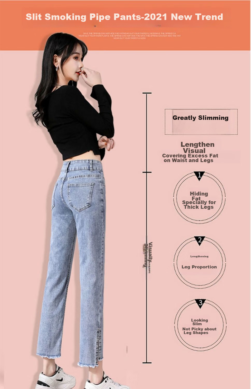 Pierre Cardin [High-Waisted Stretch] Women's Jeans, Autumn Season, Draping Effect, Side Slit, Ankle-Length Cigarette Pants, Light Blue, XL 5