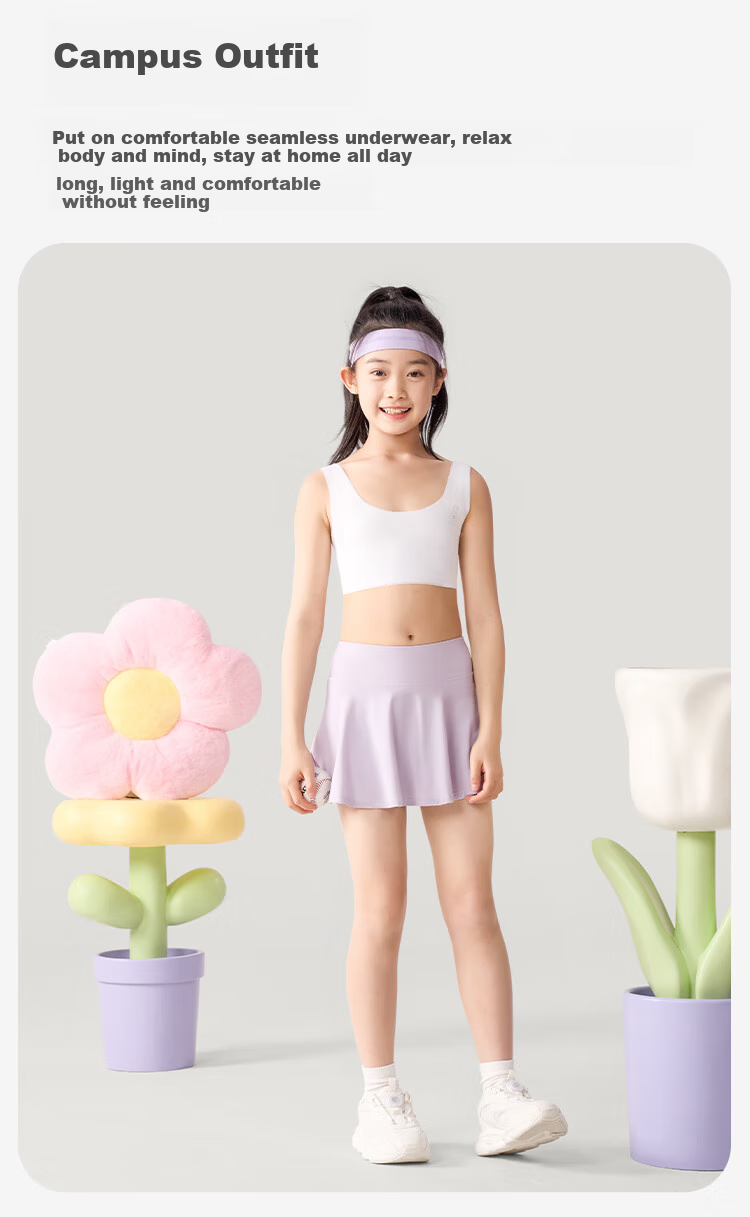 Jiusuiban Children's Underwear for Girls, Ultra-Thin Mesh Bra for Puberty, Cotton-Padded Anti-Nipple Show Bra for Ages 8-10, Camisole 4