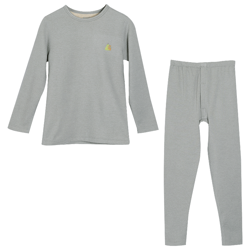 Hodohome Children's Autumn Underwear Set, Boys' Antibacterial Brushed Thermal Underwear with Wool And Silk, Seamless Craftsmanship, Warm Inner Wear, 203 Gray, Size 120