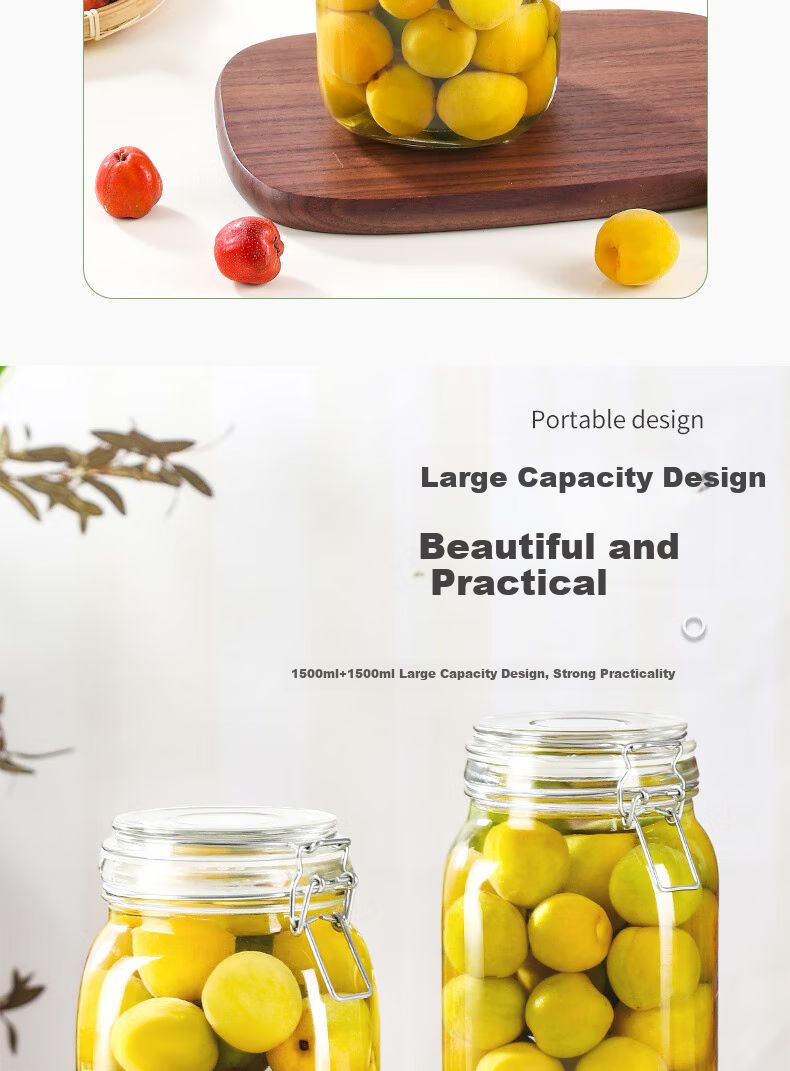 Baijie Glass Storage Jar, Airtight Container for Liquor Infusion, Glass Bottle for Honey, Canned Food Jar, Pickle Jar, 1500ml*2 7