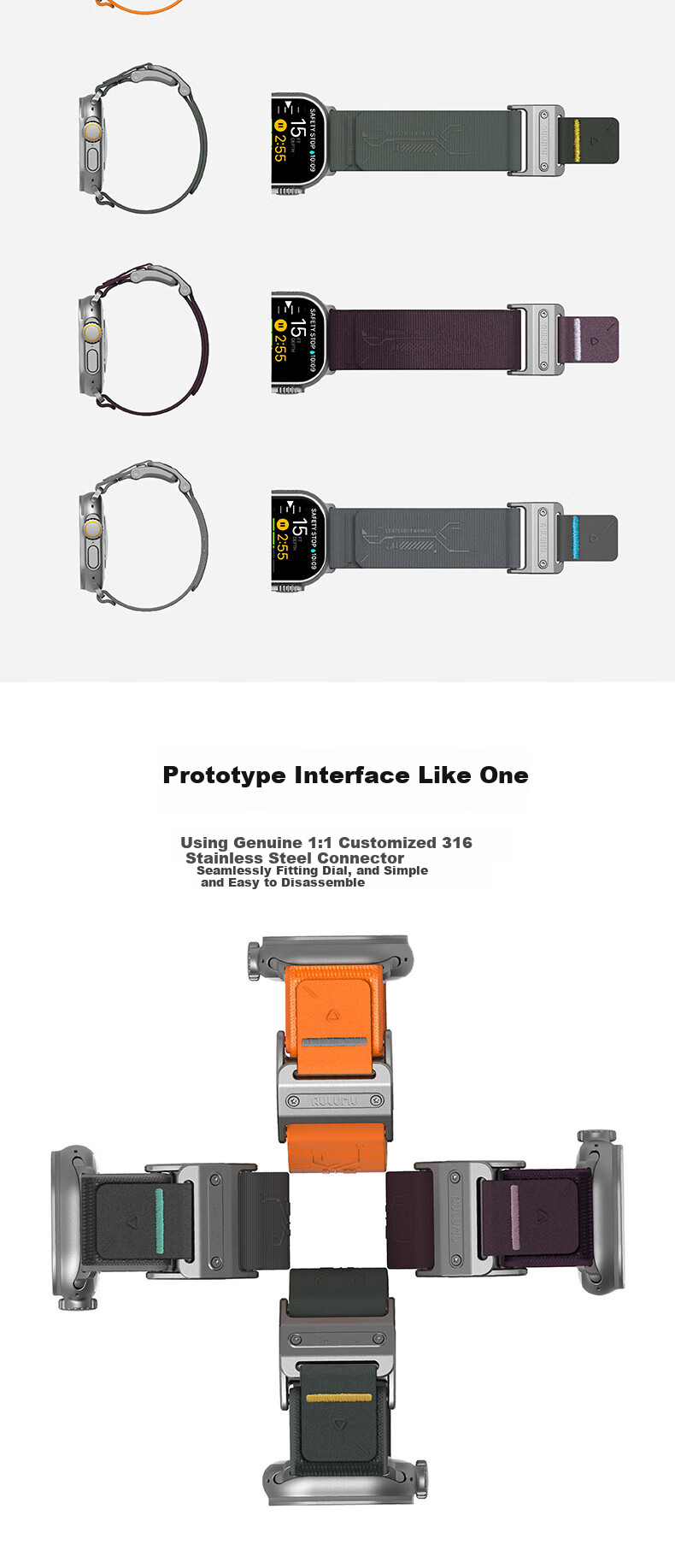AULUMU A11 Compatible with Apple Watch Ultra 2/Series 9/10/SE, Ultra-Thin Magnetic Clasp, Dual Watchband, Sports Strap, Black 4