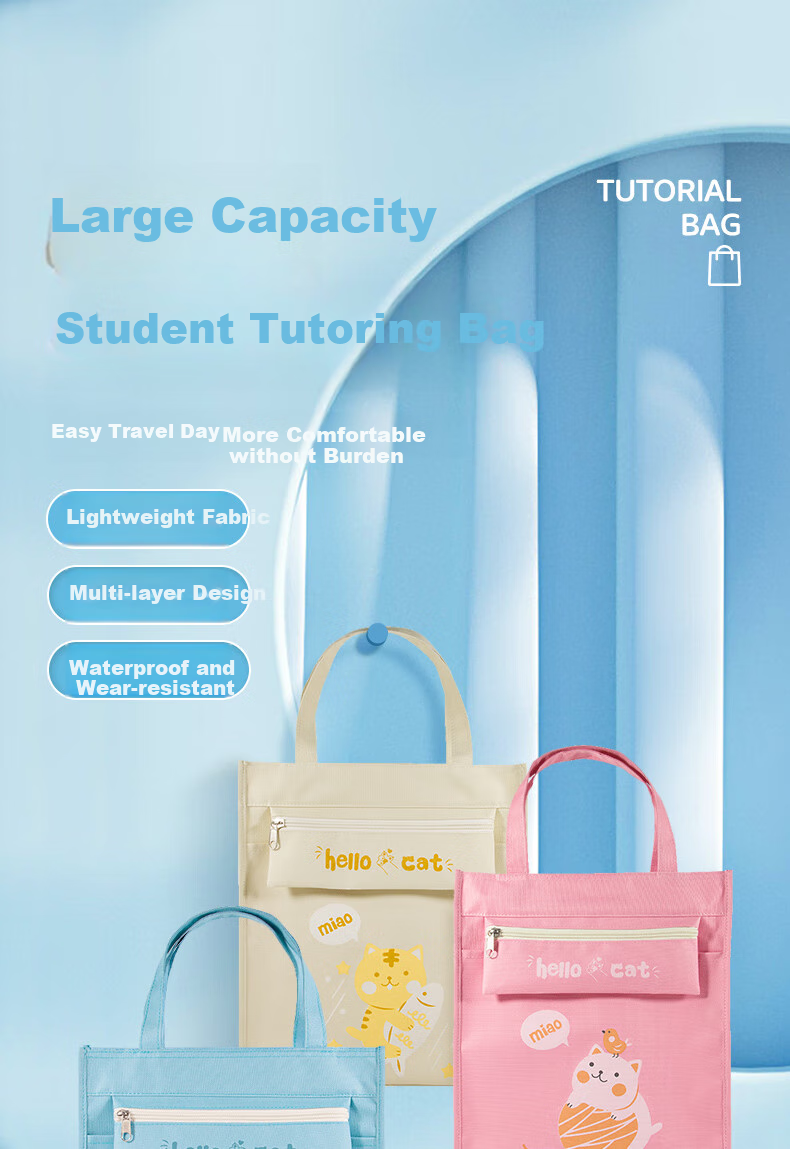 Jindeli Student 3D Handheld Tutoring Bag, Elementary to High School, Waterproof Oxford Cloth Art Bag, Document And Exam Paper Storage Pouch, Schoolbag, Light Blue DC1935 1