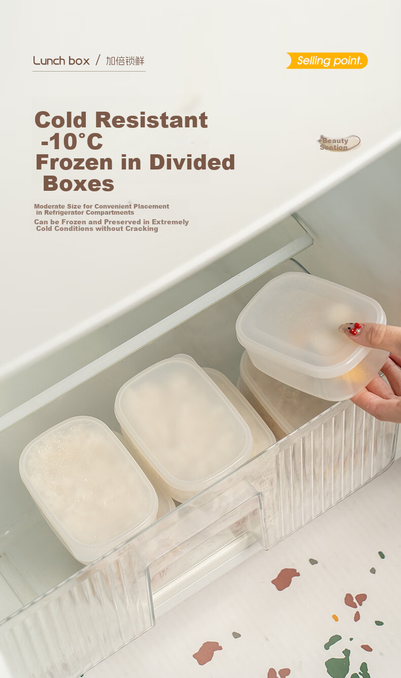 CAIZHI Rice Storage Containers, Refrigerator Food Keepers, Storage Boxes, Lunch Boxes, Bento Boxes, Microwave-Safe, Set of 6, CZ6628 5