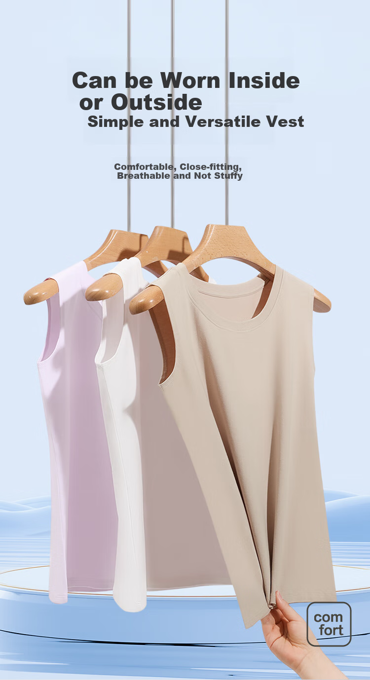 Hongdou Women's Cotton-Spandex Vest, Breathable And Elastic, Simple And Versatile for Commuting, Round Neck Tank Top Suitable for Outer Wear 1