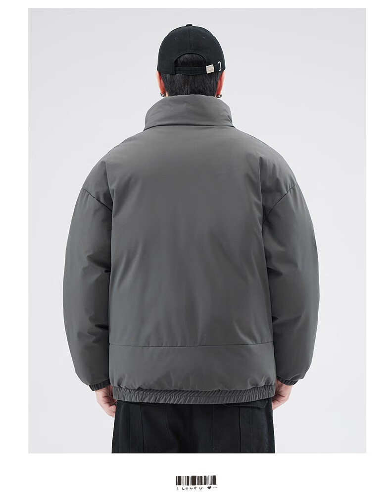 Cotton Casual Men's Winter Solid Color Stand Collar Cotton Jacket Warm Cotton Padded Coat Black 2XL 10