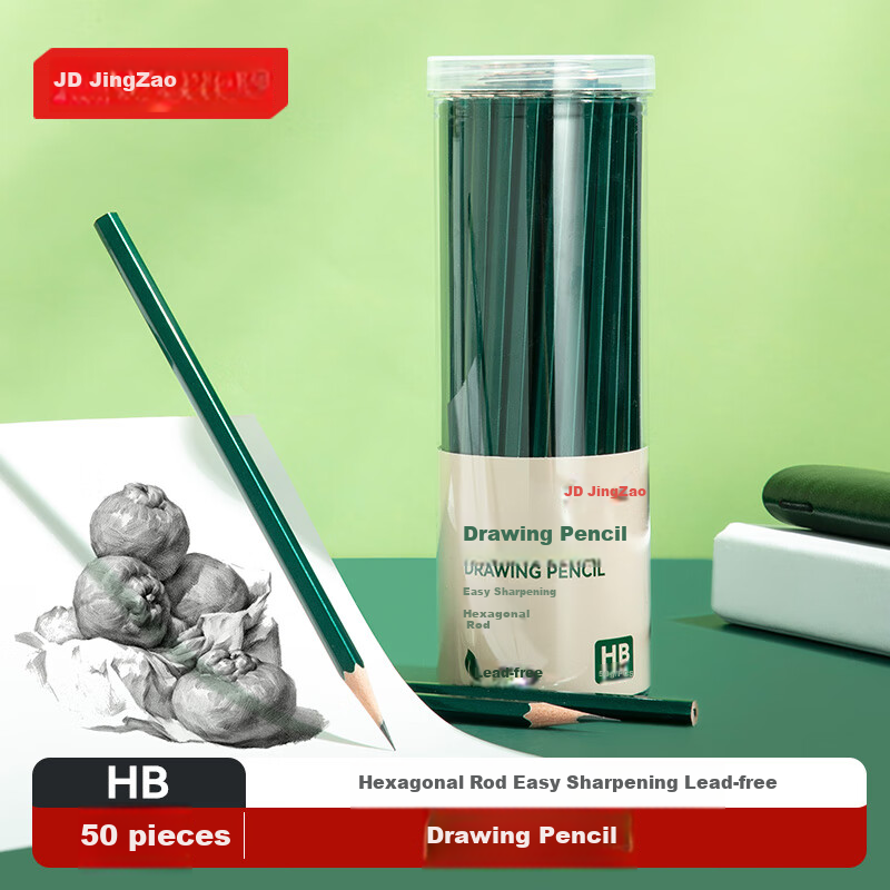 Карандаши чернографитные JD Original, шестигранные, HB, зеленые, набор 50 шт.