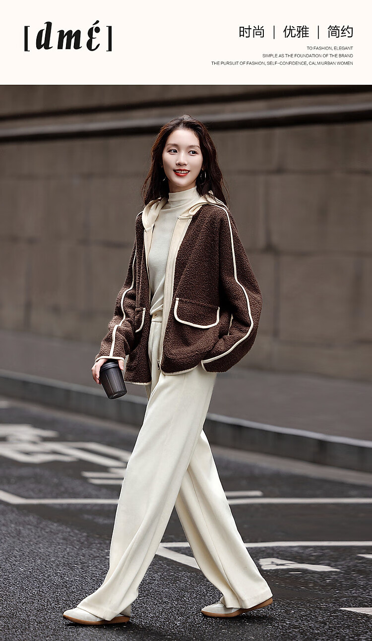 Demana Twilight Traveler Winter Urban Sports Hooded Eco-Friendly Colorblock Faux Shearling Patchwork Slimming Women's Short Jacket 1