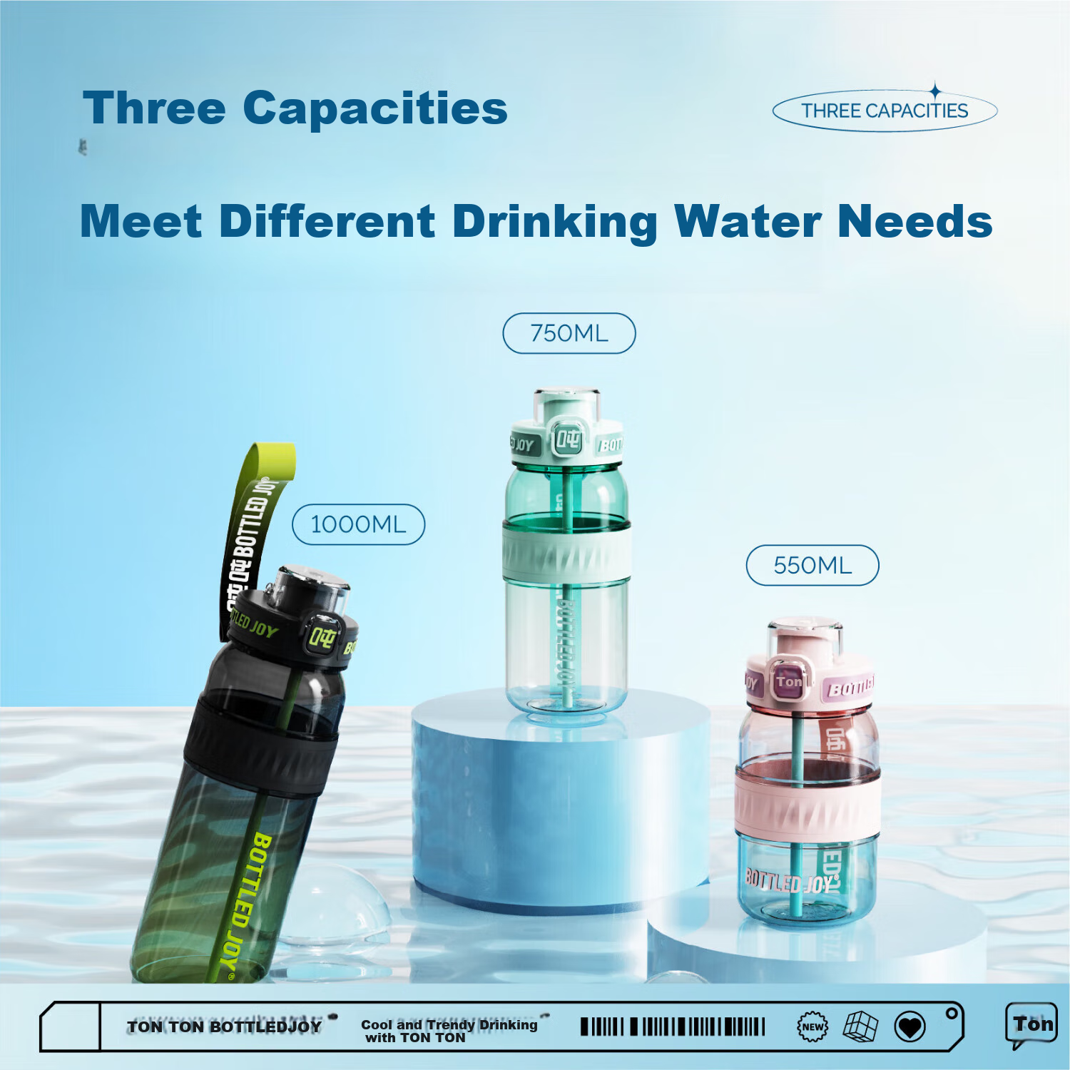 Бутылка для воды Dundun Bottled Joy, большая емкость, Tritan, летняя, портативная, спортивная, пластиковая, студенческая, 750 мл, зеленая