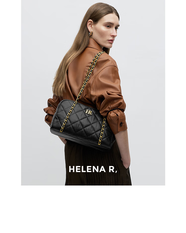 HR Women's Handbag, Simple Diamond Pattern Chain Bag, Underarm Bag, Top-Grain Leather Shoulder Bag, Birthday Gift for Wome 3