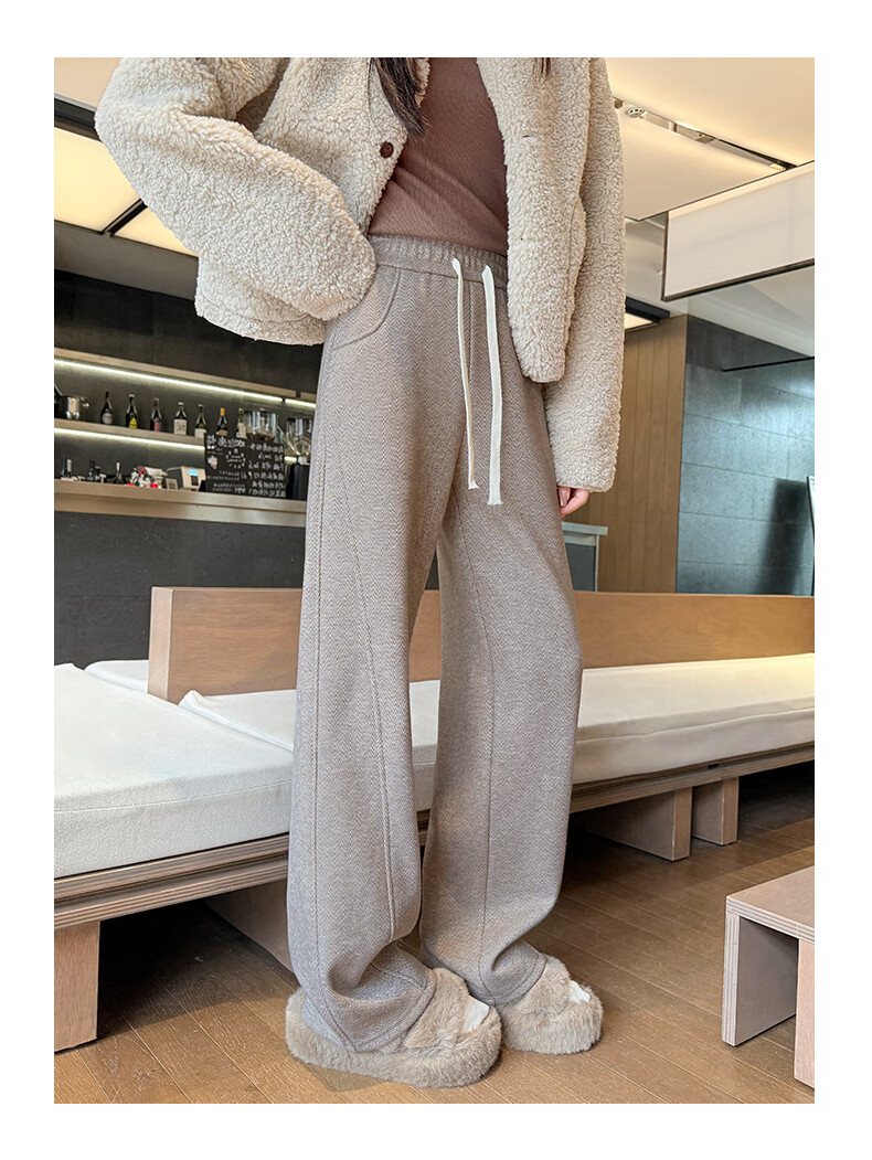 Yishangmei Women's Woolen Wide-Leg Pants Autumn Winter Thickened Herringbone Wool Straight Casual Trousers 2025 Latest Slim Fit 12