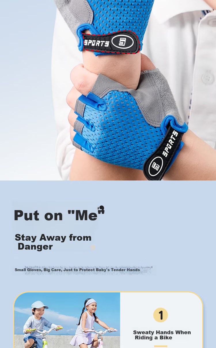 Ousen Children's Sports Gloves, Outdoor Rock Climbing, Single Bar Anti-Slip, Mountain Climbing, Cycling, Roller Skating, Wear-Resistant, Half-Finger Protection for Boys And Girls 5