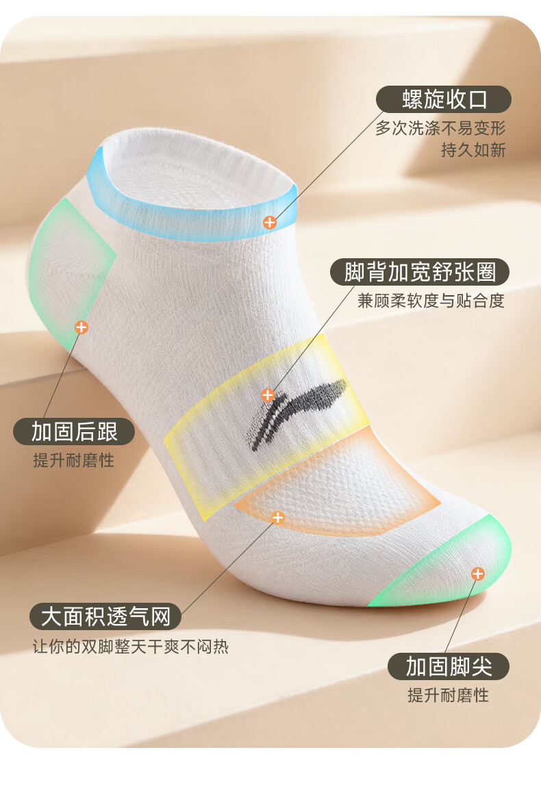 Li-Ning Socks (6 Pairs) Sports Socks Basketball Socks All-Season Antibacterial Durable Low-Cut Socks for Men and Women Running Socks 1