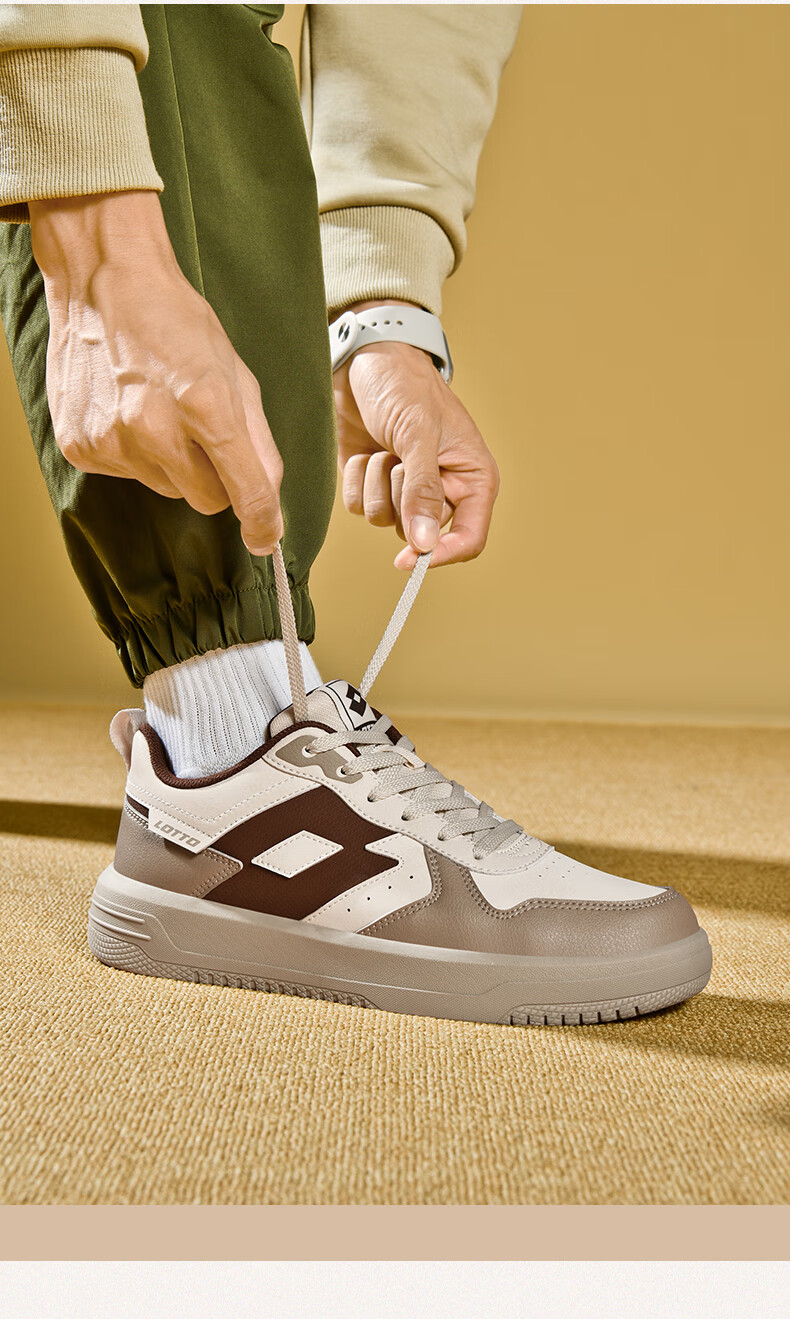 LOTTO Men's Autumn Leather Sports Sneakers Casual Student Versatile Shoes Light Oatmeal 41 6