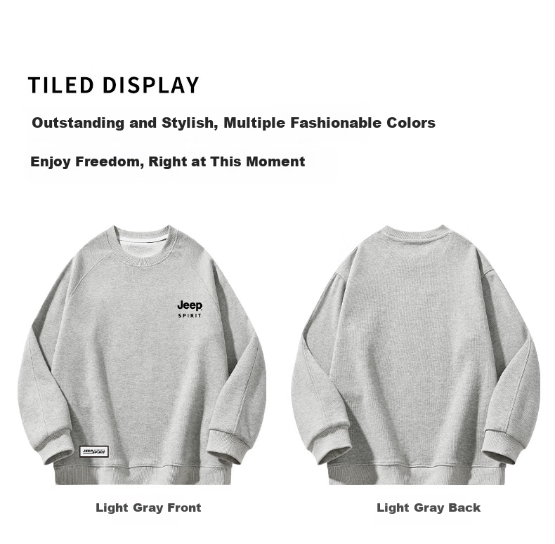 JEEP SPIRIT Sweatshirt for Men, Spring And Autumn Thick Warm Long-Sleeve T-Shirt, Fashionable Loose Athletic Casual Menswear, Light Gray XL 18