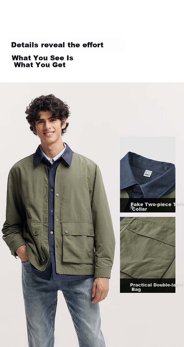 Semir Jacket for Men, Spring Outdoor Style, Faux Two-Piece Design, Lapel Collar, Double Side Pockets, Top 101125108112 4