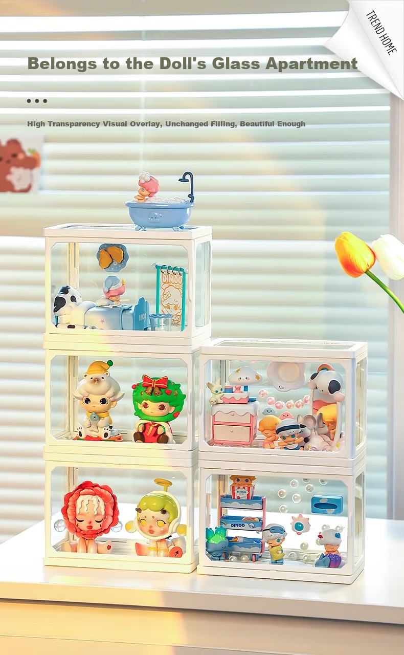 OManti Blind Box Figurine Storage Box, Glass Display Shelf, Transparent Dust-Proof Display Case for Dolls And Figurines, Pop Mart Display Cabinet 1