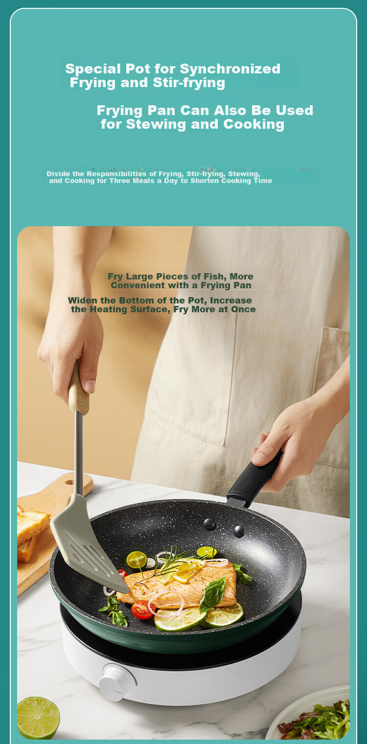 COOKER KING Cookware Set Non-Stick Wok And Frying Pan Two-Piece Set Easy-Clean Compatible with Induction Cooker Green Pot BG01TZ 5