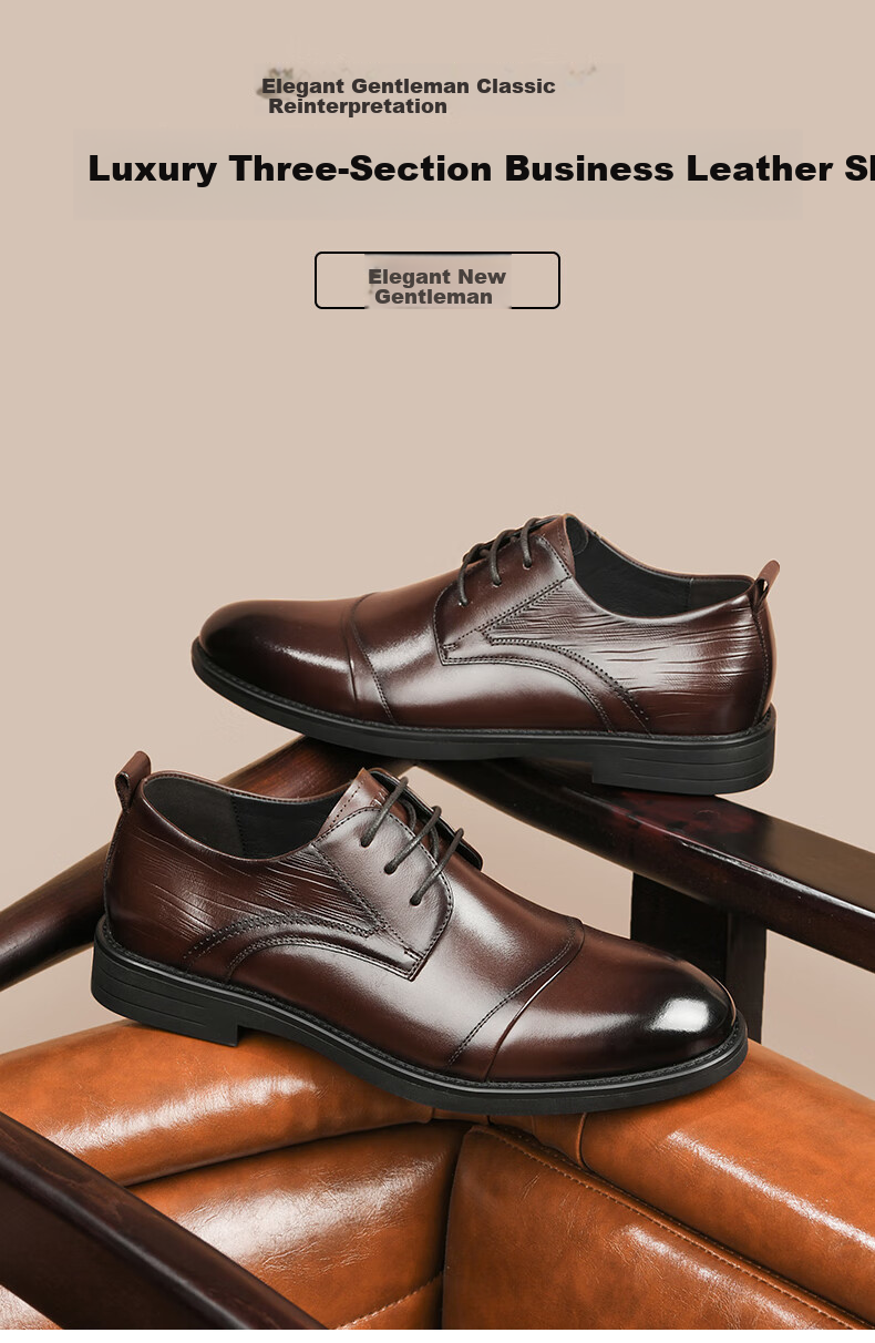 HLA Business Casual Leather Shoes for Men, Breathable Cowhide Formal Derby Shoes HAAPXM1EBA068 Brown Size 40 2