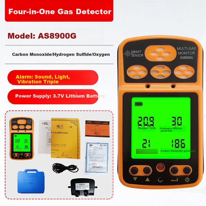 Xima Portable Four-In Gas Detector, Oxygen, Carbon Monoxide, Hydrogen Sulfide Leak Alarm