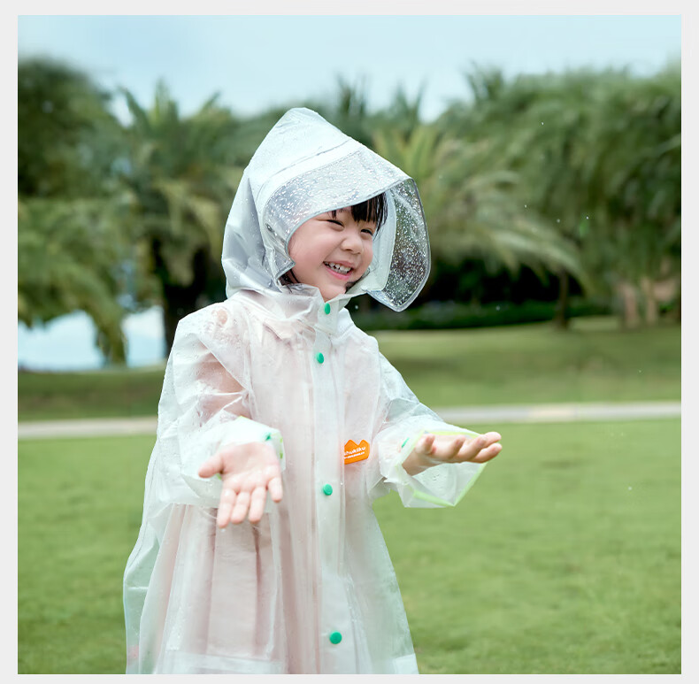 SHUKIKU Kids Raincoat Kindergarten Primary School Anti-Mildew Skin-Friendly Outdoor Transparent Green Little Crocodile Size S 1