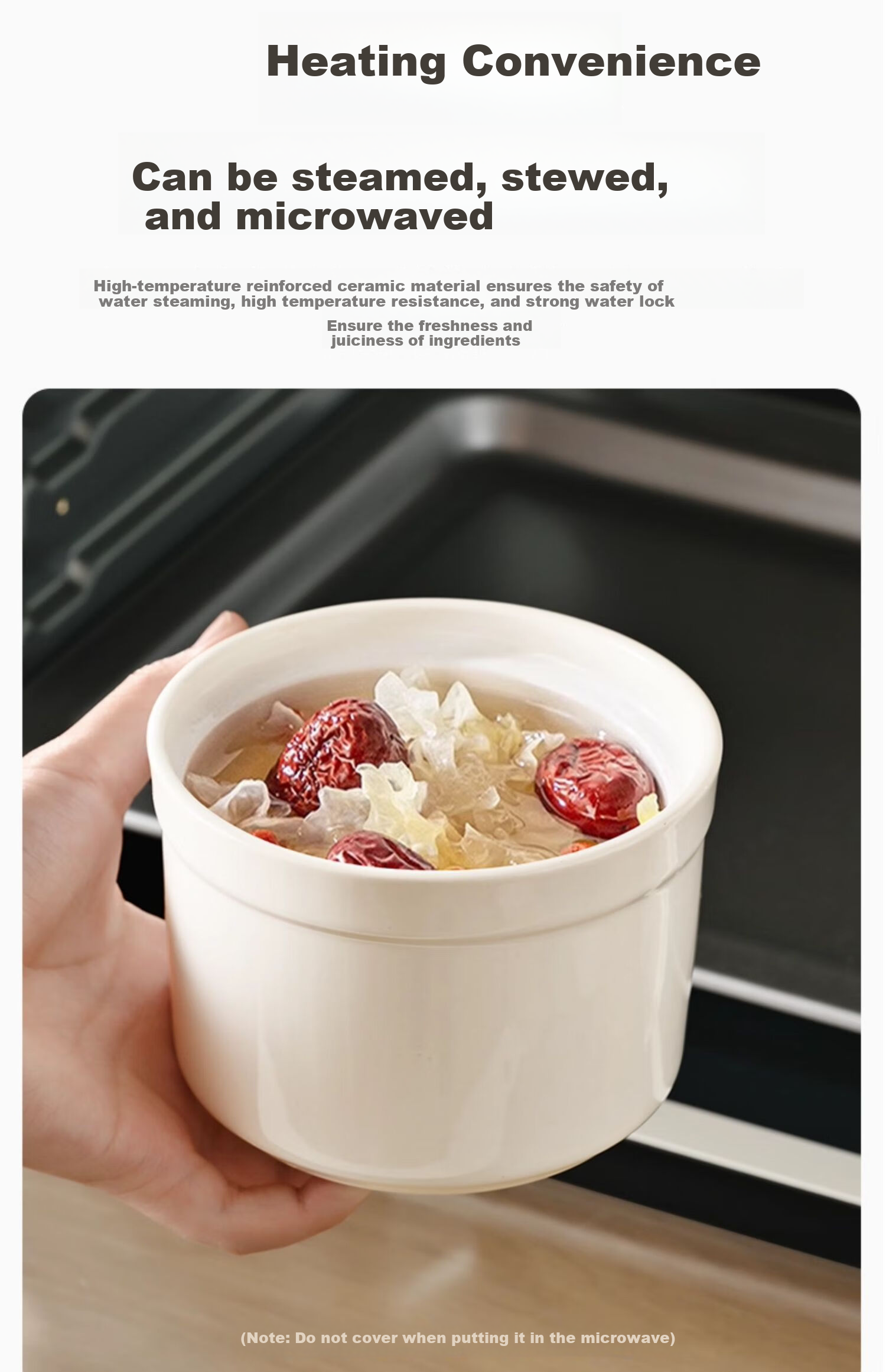 PINYU Ceramic Stew Pot, Soup Bowl, Double Boiler Inner Pot for Steamed Eggs, Porridge, Bird's Nest, with Lid, Steaming Egg Jar, Soup Pot, Stew Pot 12