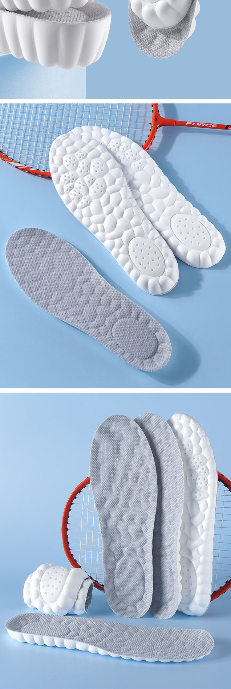 Footprint Tribe Invisible Height Increasing Insoles for Men, Popcorn Air Cushion Arch Support 2.5cm - White Gray, Popcorn Air Cushion Model, Size 41-42 2
