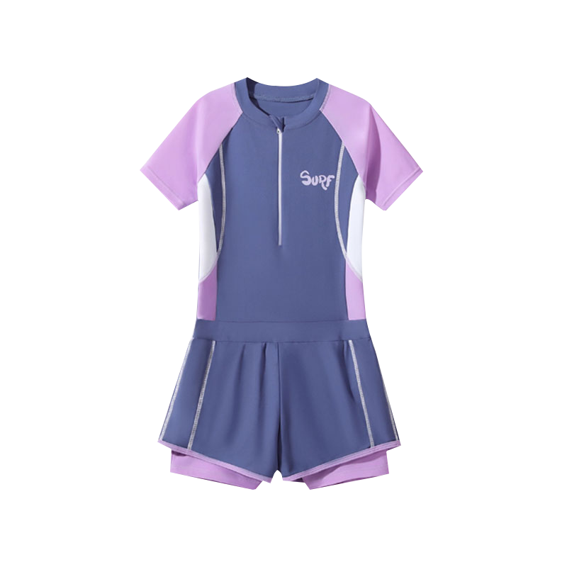 Youyou Children's Swimsuit, One-Piece for Girls, Hot Spring, Youth Professional, Girls' Sun Protection Swimwear, Three-Piece Set, 35102 Purple, 2XL