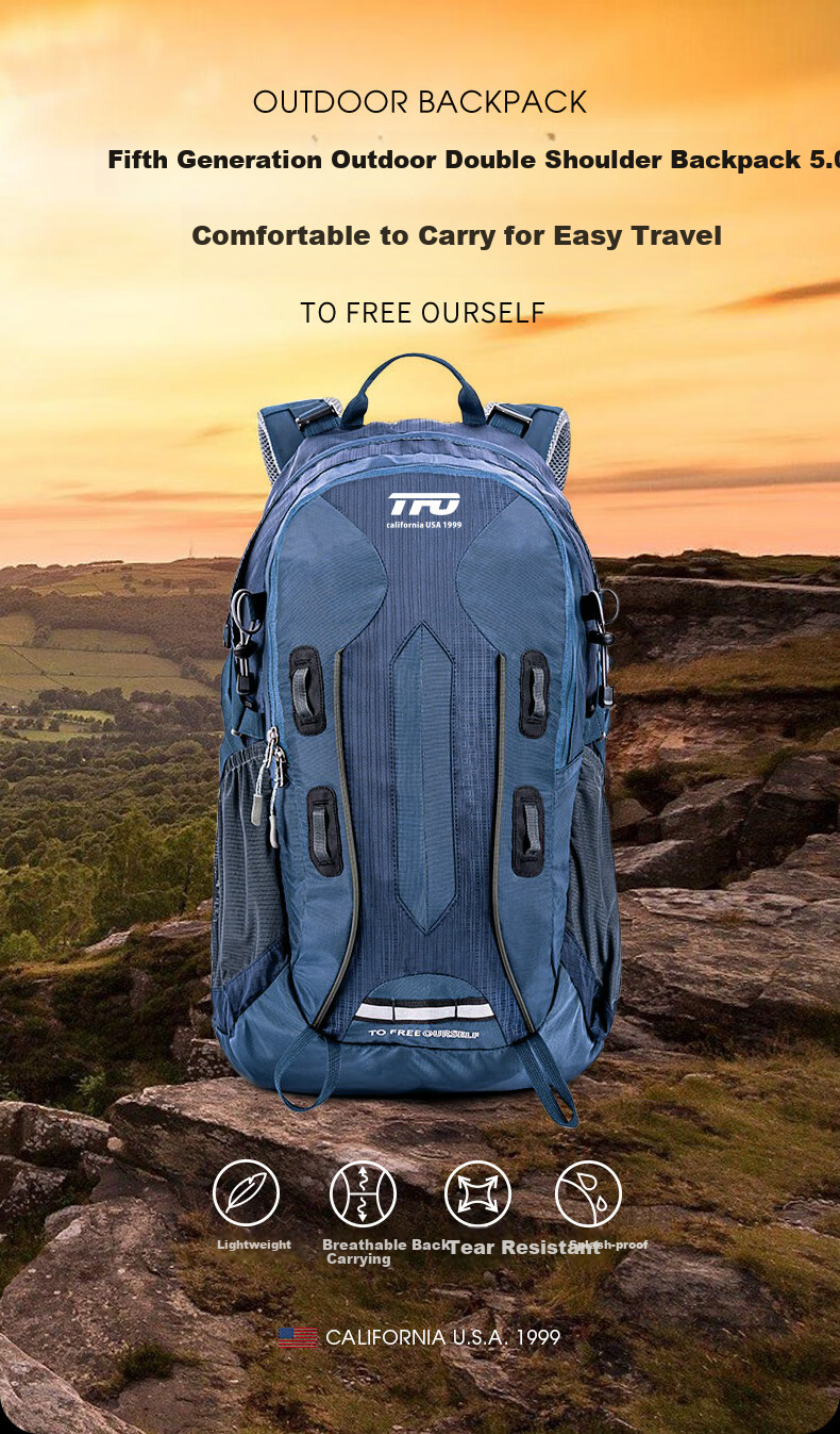 TFO Four Sisters Mountain Series Outdoor Backpack, Hiking And Mountaineering Bag D910033, Blue, 40L 2