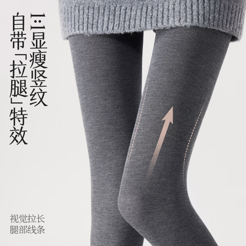 Shiwa Ji Gray Wool Leggings Women Autumn Winter Pressure Slim Vertical Striped Fleece Thickened Tights 2025 New Hot Style