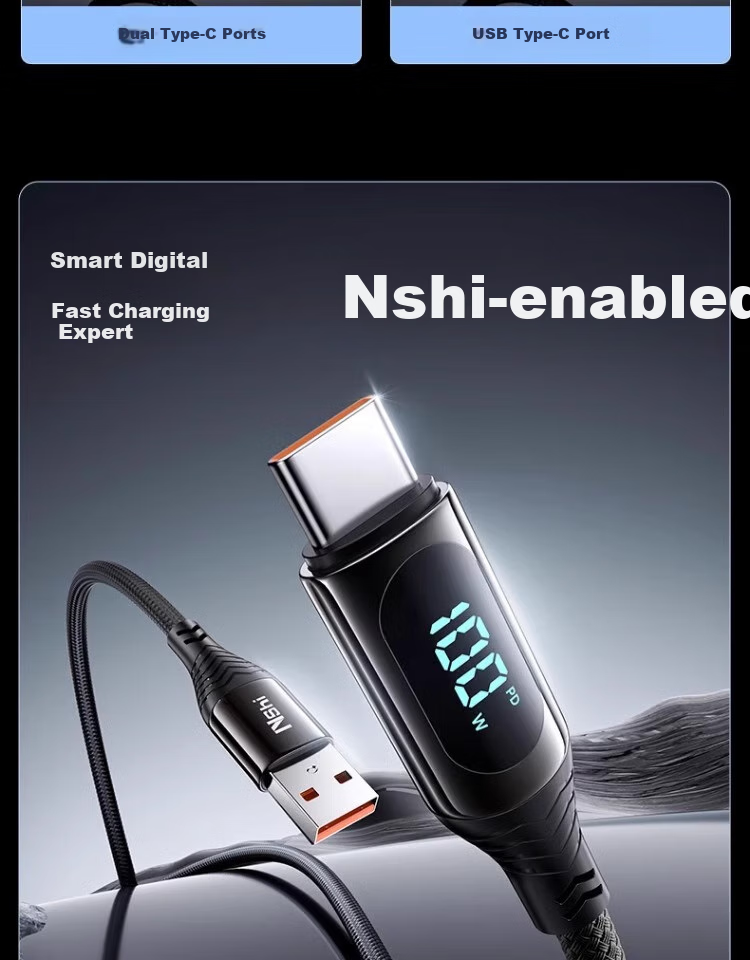 Nengshi Type-C Data Cable, 60W Charging Cord, Digital Display Fast Charging, Suitable for Huawei Mate70/50/P60, Honor, Xiaomi 15 Ultra Tablet, USB Car Charger Cable, 1.5 Meters 4