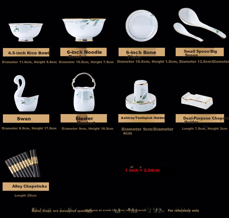 Yunzhihe Complete Set of Tableware Including Plates, Bowls And Chopsticks from Jingdezhen, Perfect for Housewarming Or Moving Gifts 10