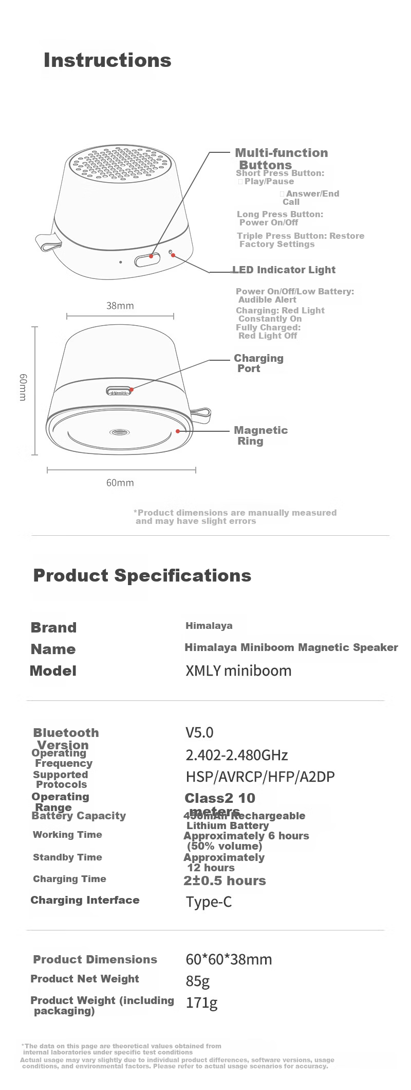 Ximalaya Heshengyin Mini Boom Magnetic Bluetooth Speaker, Compact Outdoor Portable Speaker, Splash-Resistant for Bathroom Use, Gift for Boys, Black with Free Monthly Membership Card 8