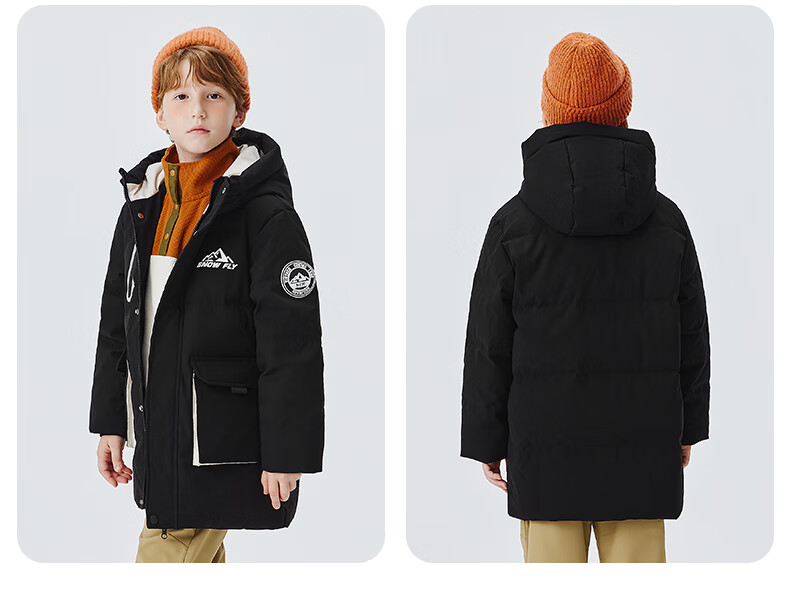 SNOWFLYING Kids Down Jacket Unisex Winter New Mid-Length Thickened Warm Large Children Down Coat Black 130 18