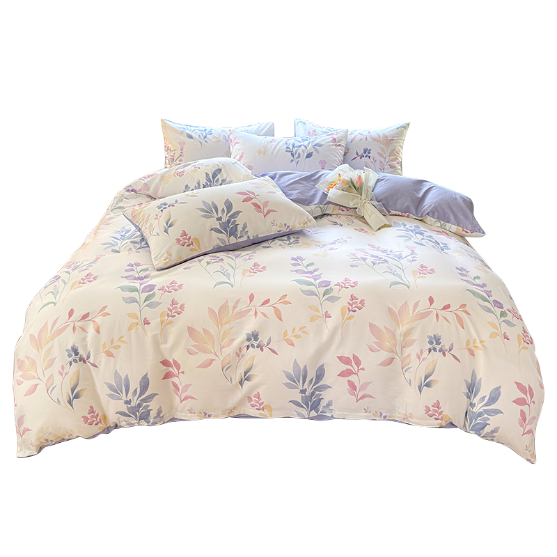 Jinhao Pure Cotton Quilt Cover A-Class Antibacterial Mite-Resistant 100% Cotton Duvet Cover for Double Bed 180*220 Lavender