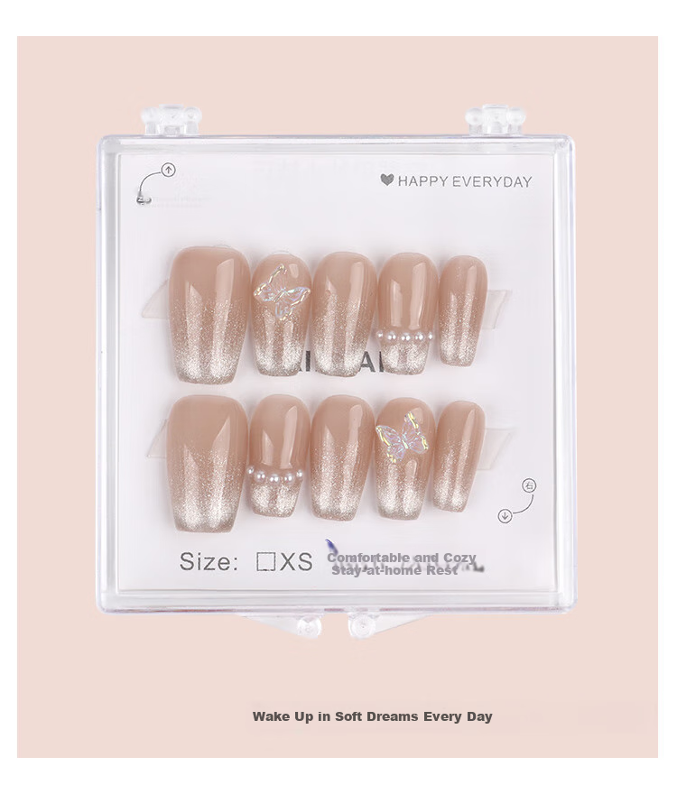 Meifuyu Handmade Nail Wraps (Huanhuan Nail S) Medium-Long Nude Removable Nail Tips MF8608 17