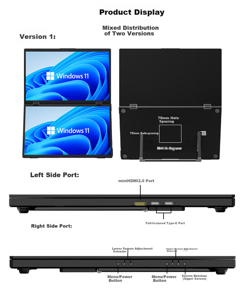 Eimio 15.6-Inch Foldable Dual-Screen Portable Display, Extendable Three-Screen Laptop Touch Secondary Screen for Office, Stock Trading And Gaming, Large Display E10T 14