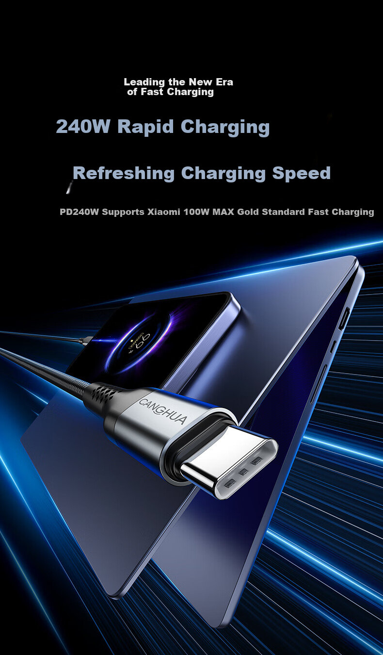Canghua PD240W Data Cable, Dual-Head Type-C Charging Cable, 6A Current, CTOC Fast Charging, Compatible with 100W/90W/67W, Suitable for Xiaomi 15 Pro, Redmi Note14/K80 Phones 1