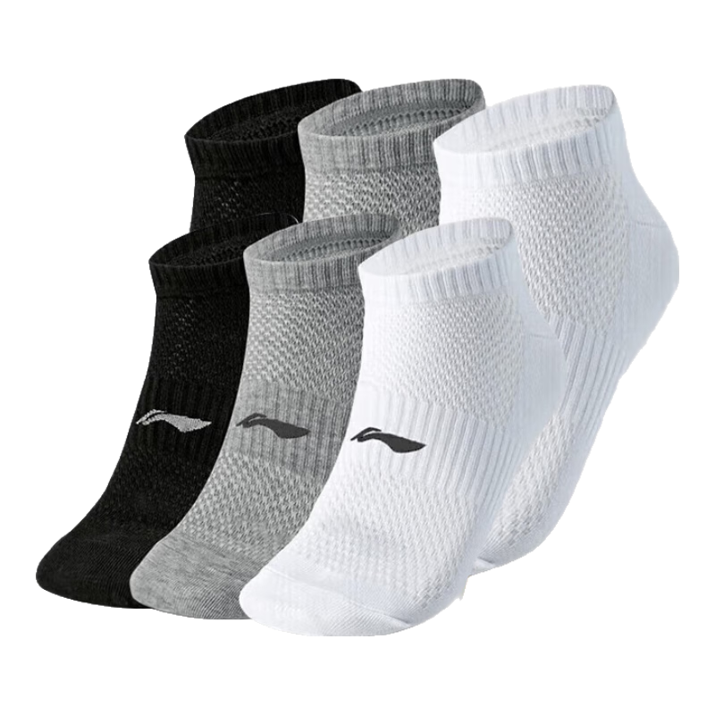 Li-Ning Socks (6 Pairs) Sports Socks Basketball Socks All-Season Antibacterial Durable Unisex No-Show Running Cotton Socks Black White Gray