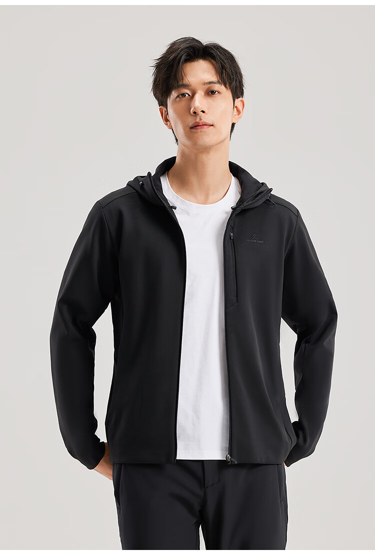 Toread Men's Softshell Jacket Autumn Winter Outdoor Windproof Warm Hooded Hiking Fleece-Lined Sports Cardigan 3